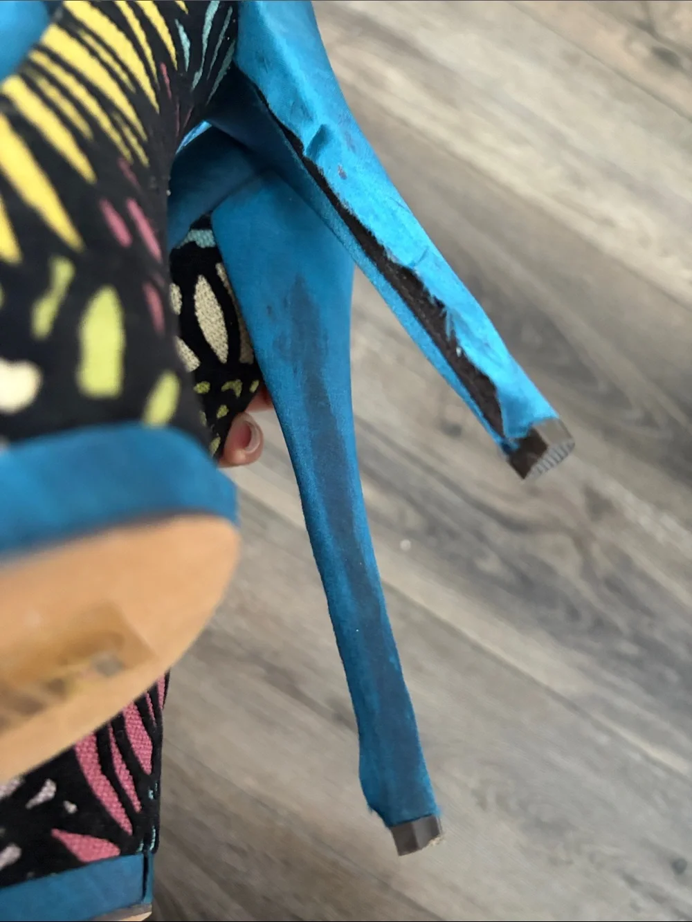 2 Lips Too Teal Blue Satin Colorful Abstract Peep-Toe Platform Heels